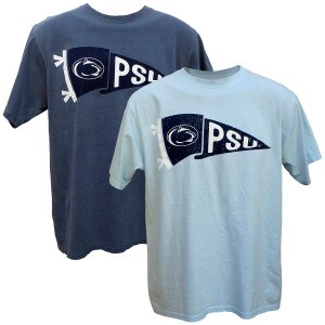 indigo & light blue short sleeve t-shirts with printed distressed navy pennant with Penn State Athletic Logo and PSU
